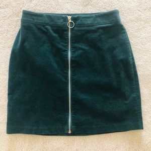Green Velvet Forever 21 Zip-up Skirt